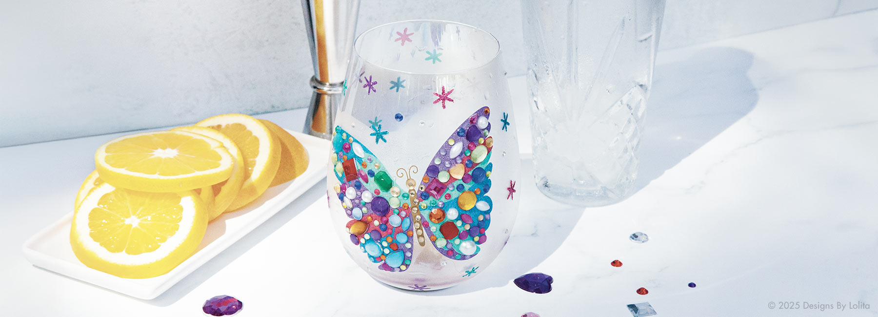 Bicchiere Da Vino Lolita Dipinto A Mano | Design Farfalla Con Cristalli, Ricetta Sul Fondo - Perfetto Per Regali - Foto 1