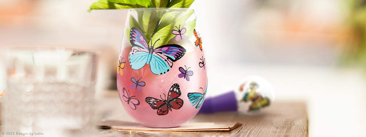 Bicchiere Da Vino Lolita Dipinto A Mano | Design Farfalla Con Cristalli, Ricetta Sul Fondo - Perfetto Per Regali - Foto 6