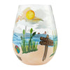 Beach Please Hand-Painted Stemless Wine Glass, 20 oz.