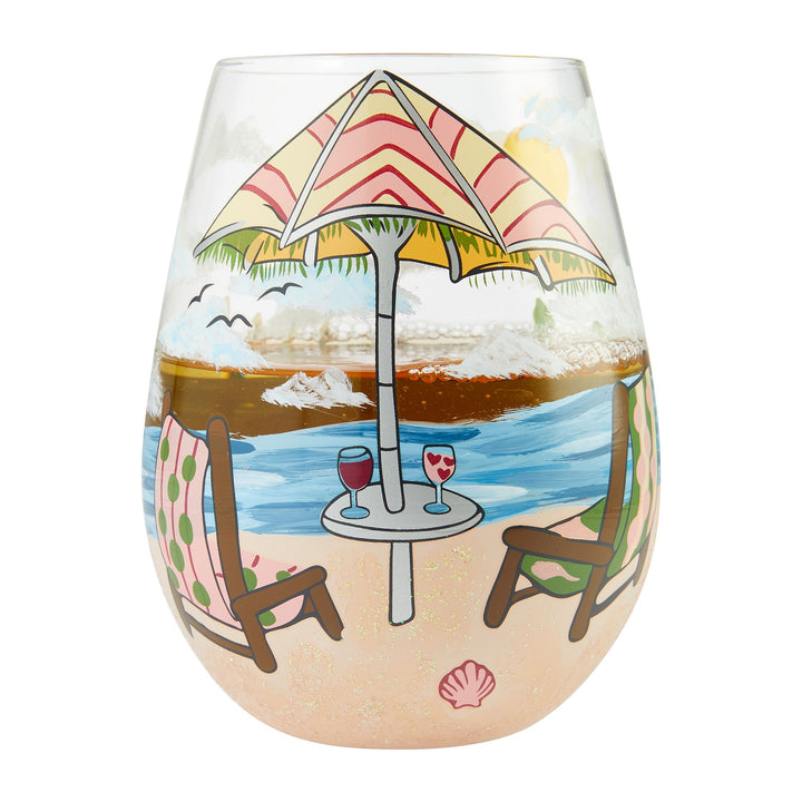 Beach Please Hand-Painted Stemless Wine Glass, 20 oz.