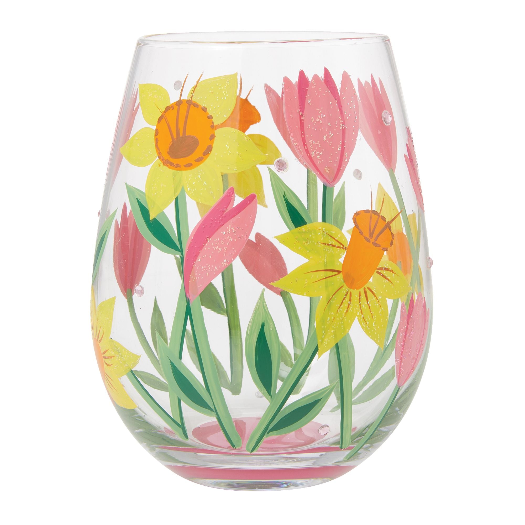 Lolita Spring Bloom Hand Painted Stemless Wine Glass