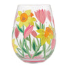 Spring Bloom Hand Painted Stemless Wine Glass