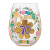 Happy 70th Birthday Hand Painted Stemless Wine Glass