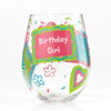 Birthday Girl Hand painted Stemless Wine Glass, 20 oz.