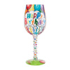 Birthday Streamers Hand-Painted Artisan Wine Glass, 15 oz.