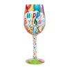 Birthday Streamers Hand-Painted Artisan Wine Glass, 15 oz.