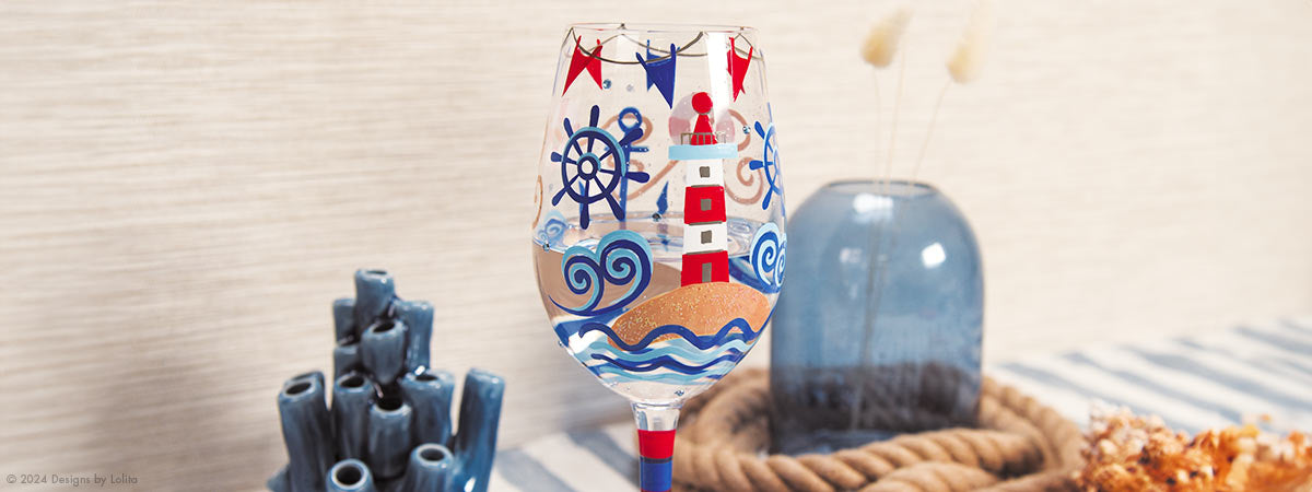 Designs by Lolita Nautical Themed Wine Glass