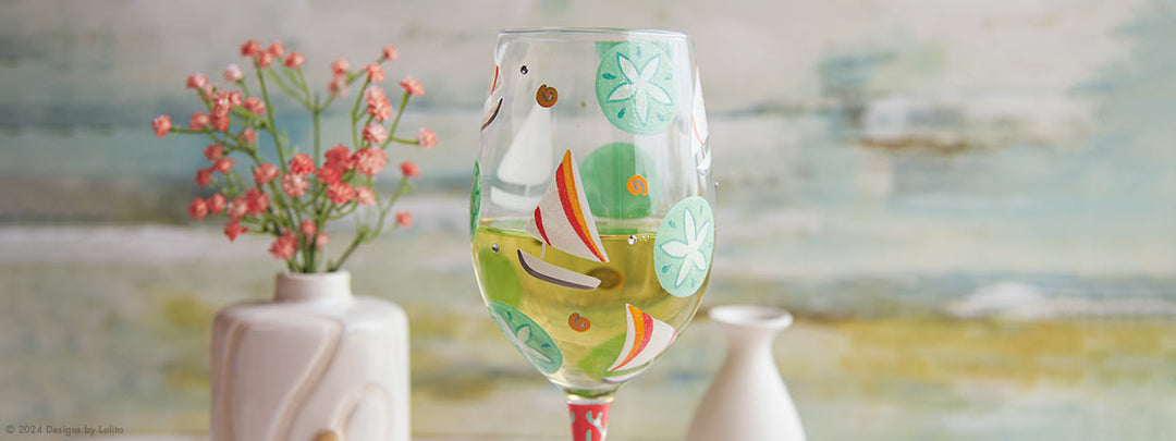 Designs by Lolita Sailboats and Sand Dollars Wine Glass