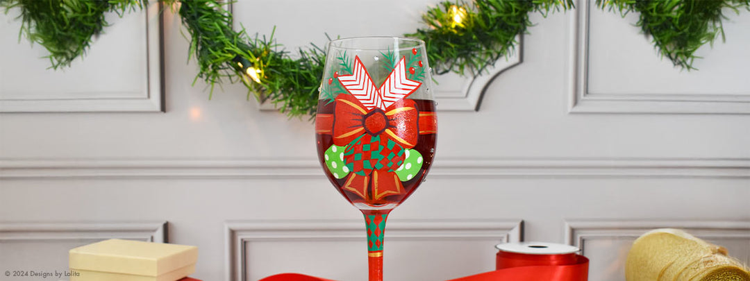 Designs by Lolita Fancy Christmas Bow Wine Glass