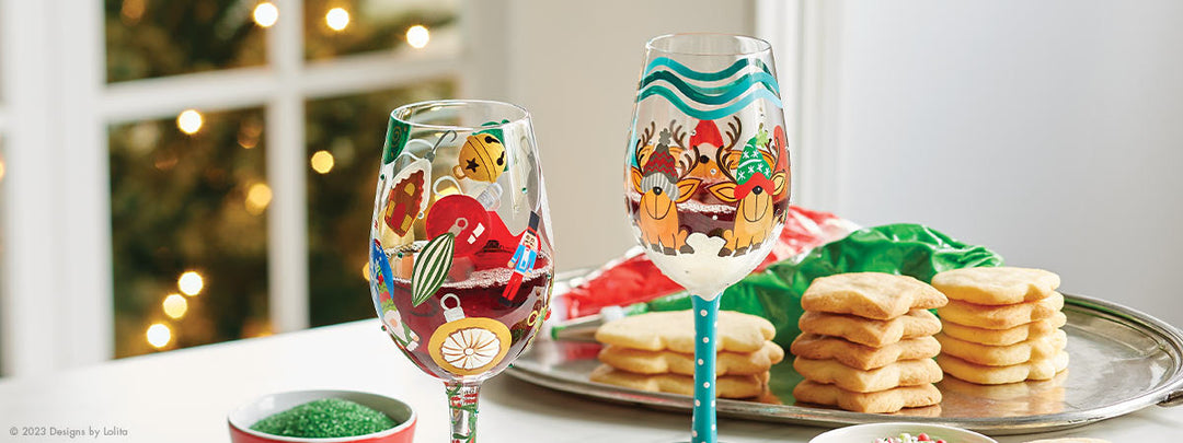 Christmas glasses with tray of cookies