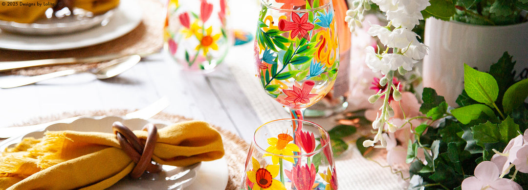 Floral glasses with table setting