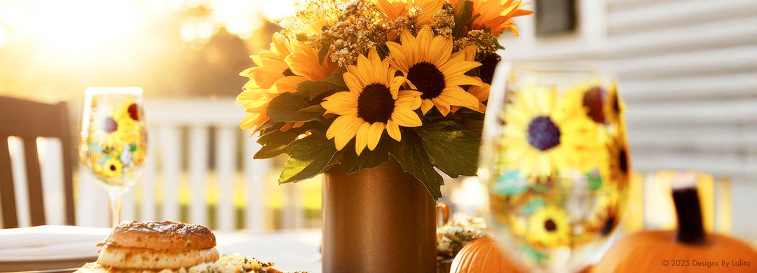 Designs by Lolita's Sunflower Hand Painted Wine Glass