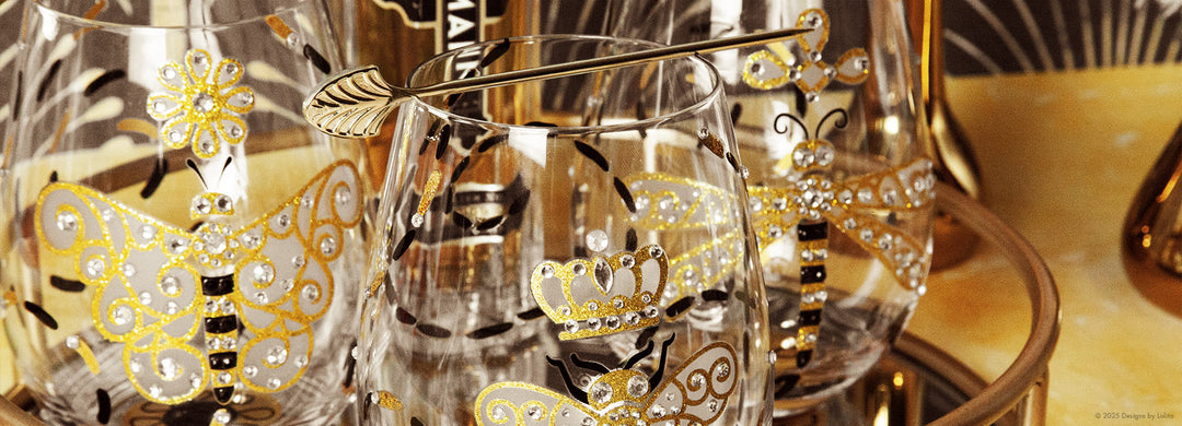 Designs by Lolita's Black and Gold stemless glasses