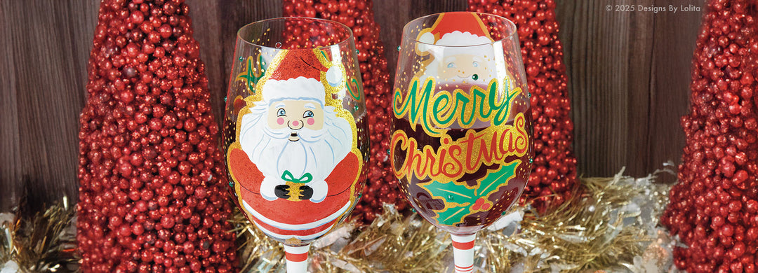 Designs by Lolita's Here Comes Santa Claus glass