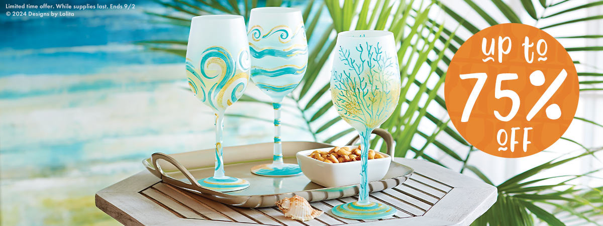 Summer Sale 75% off showing 3 cocktail glasses