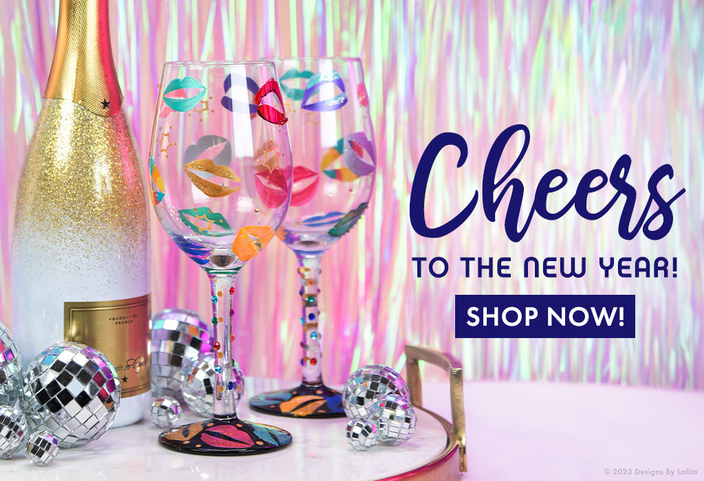 New Year Wine Glasses | Set of Two | Hand Painted Personalized Gifts