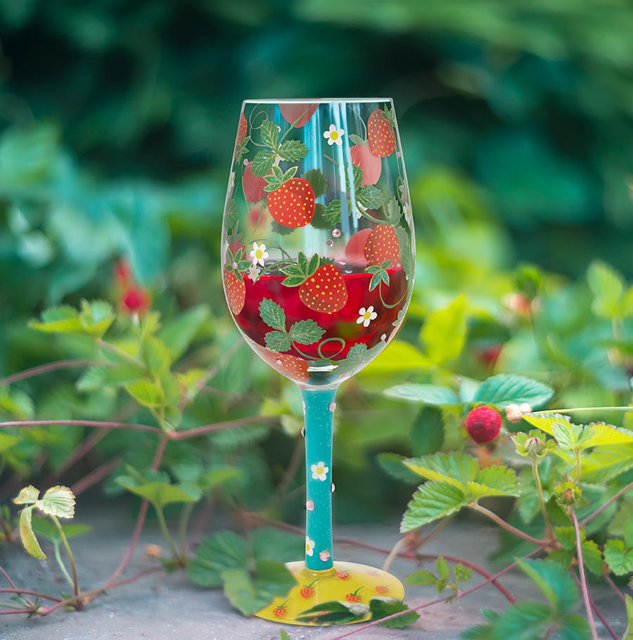 Wine glass with strawberry design