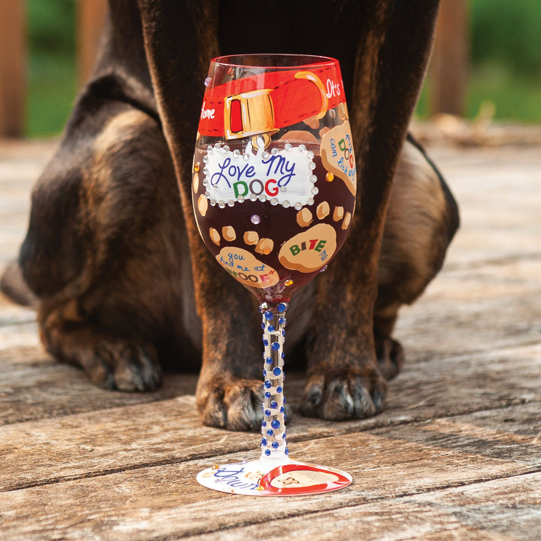 Love My Dog Hand painted Wine Glass, 15 oz.