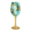 Pretty as a Peacock Hand painted Wine Glass, 15 oz.