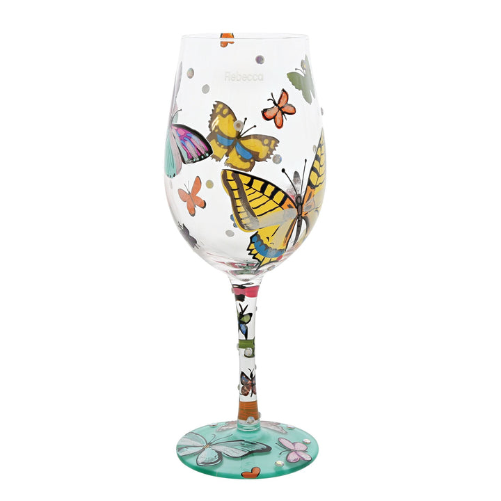 “Butterflies” Hand painted Wine Glass, 15 oz.