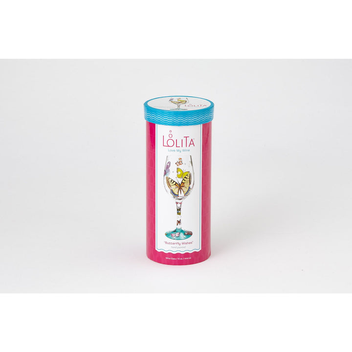 “Butterflies” Hand painted Wine Glass, 15 oz.