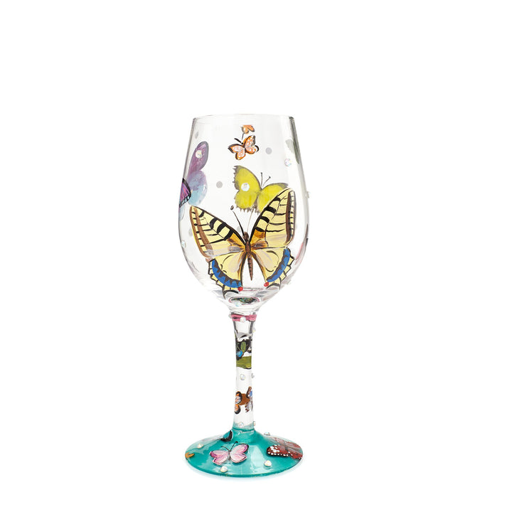 “Butterflies” Hand painted Wine Glass, 15 oz.