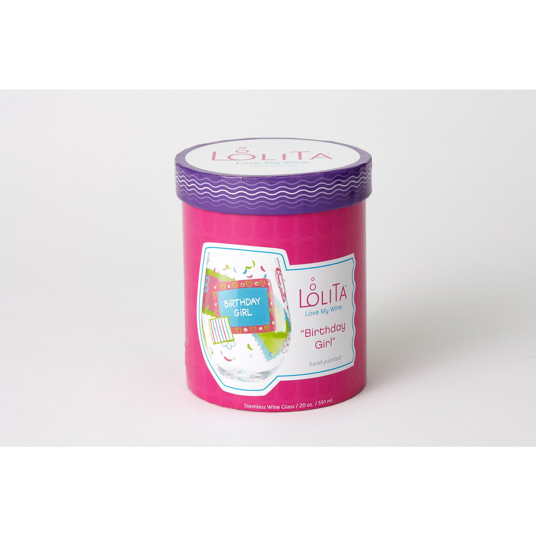 Birthday Girl Hand painted Stemless Wine Glass, 20 oz.