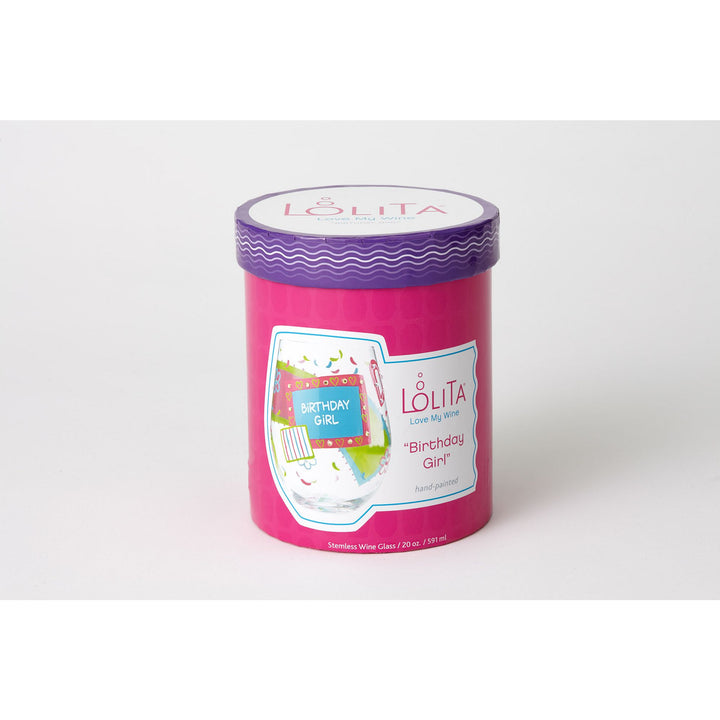 Birthday Girl Hand painted Stemless Wine Glass, 20 oz.