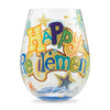 Happy Retirement Hand-Painted Stemless Wine Glass, 20 oz.