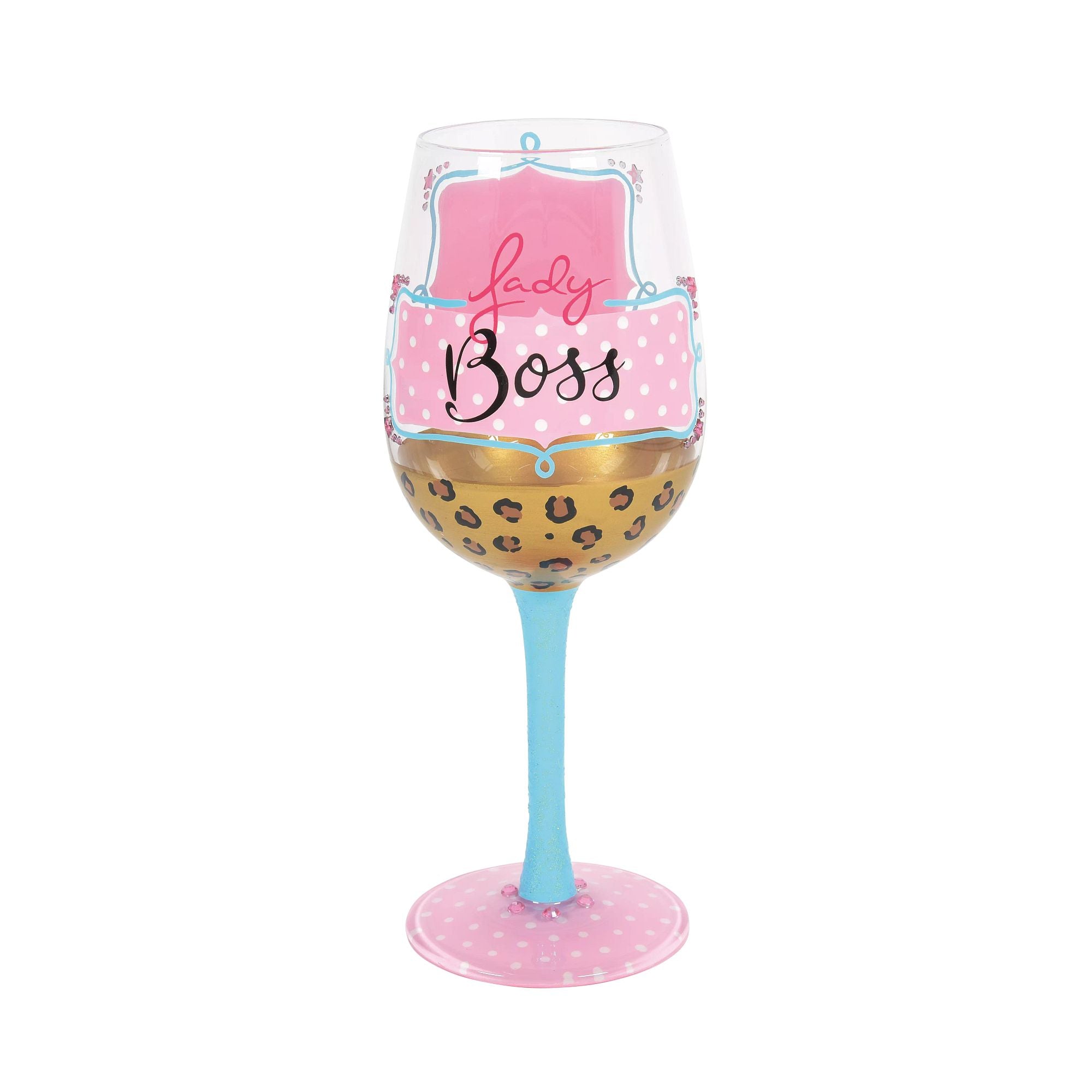 Diva white glitter wine glass & Boss LADY PINK/ GRAY SWIRL WINE