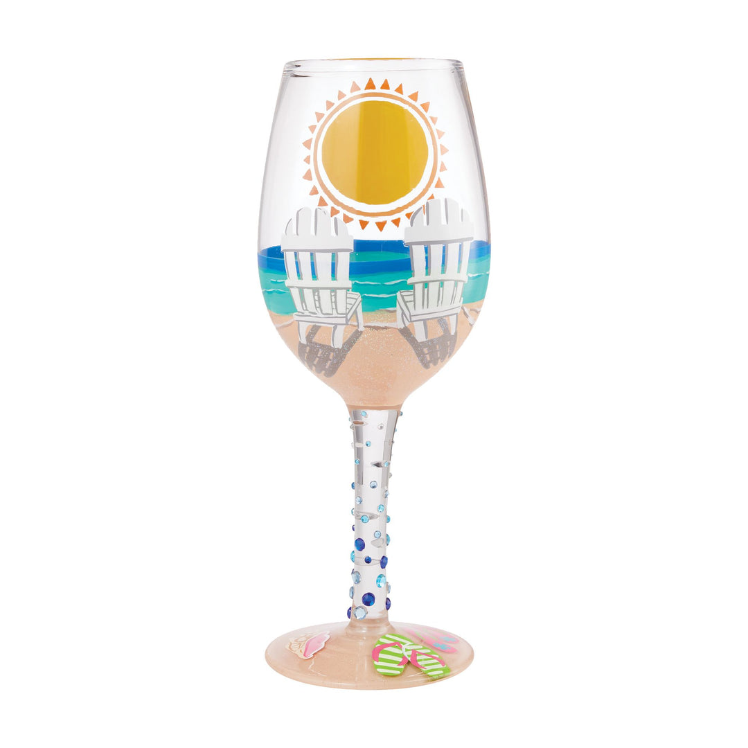 Sun on the Beach Hand-Painted Artisan Wine Glass, 15 oz.