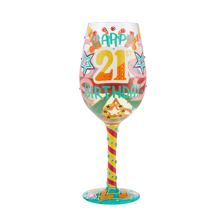 "Happy 21st Birthday" Hand-Painted Wine Glass, 15 oz.