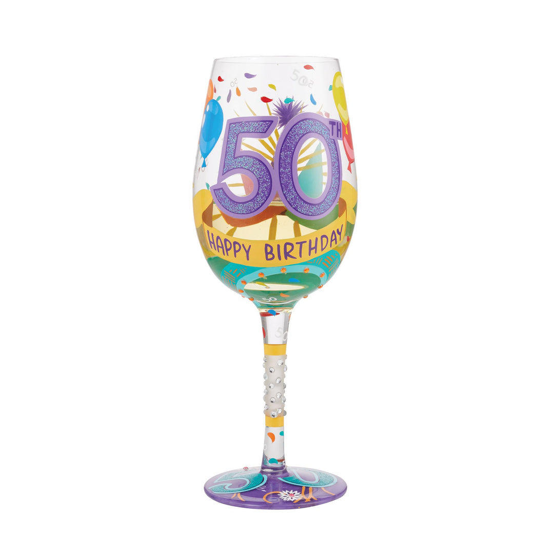 "Happy 50th Birthday" Hand-Painted Wine Glass, 15 oz.