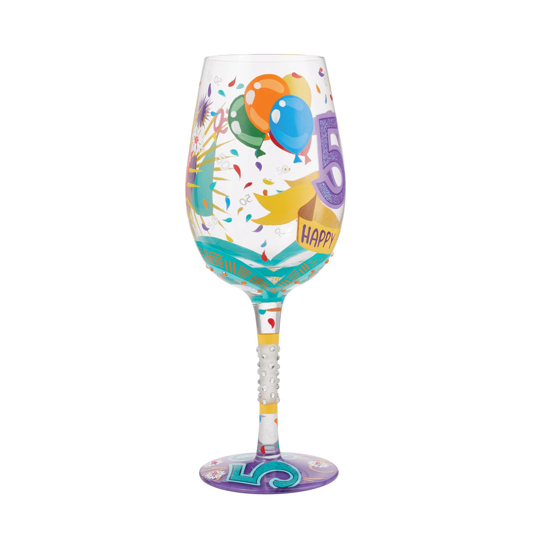 "Happy 50th Birthday" Hand-Painted Wine Glass, 15 oz.