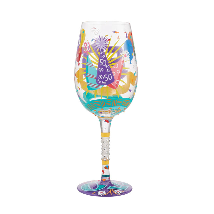 "Happy 50th Birthday" Hand-Painted Wine Glass, 15 oz.