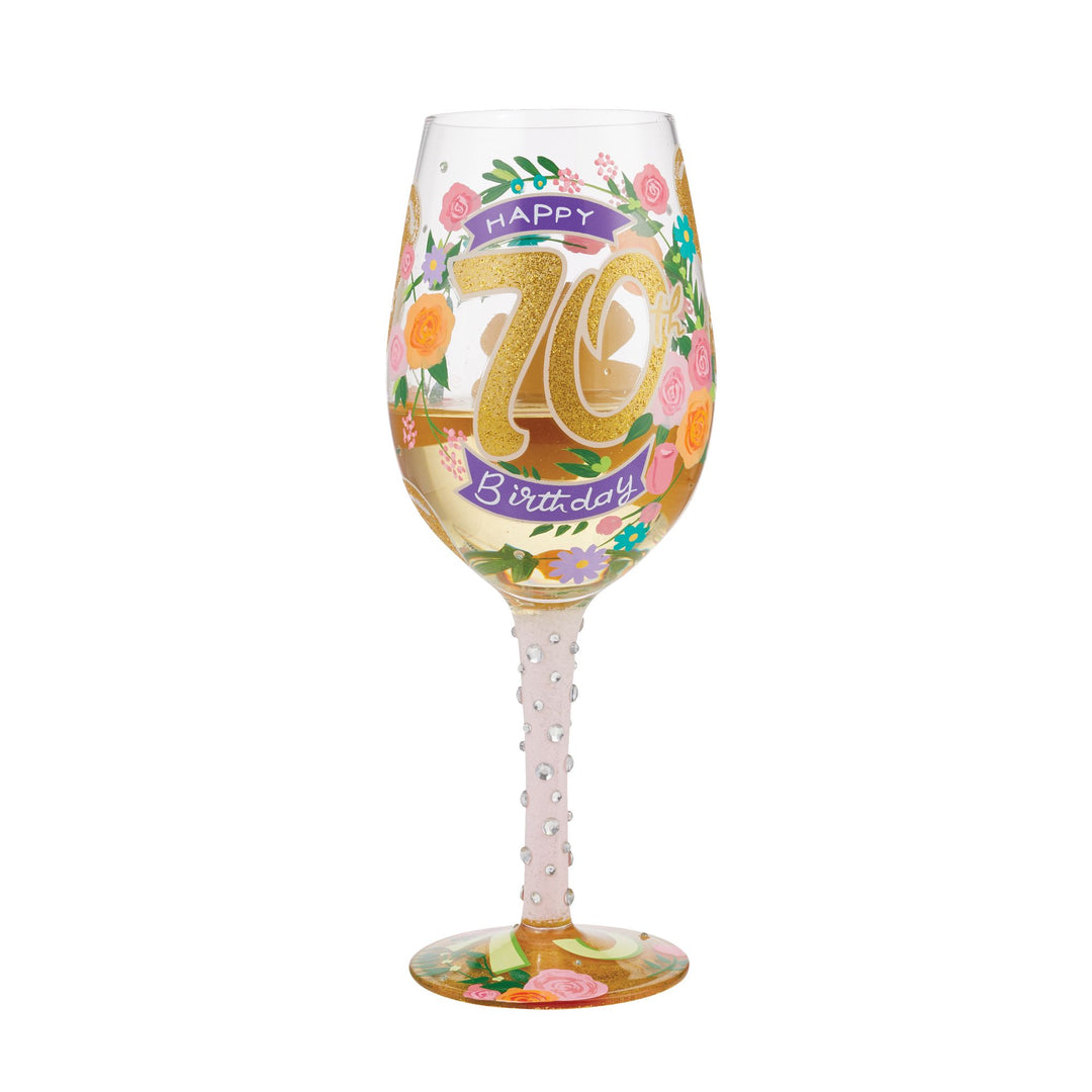 "Happy 70th Birthday" Hand-Painted Wine Glass, 15 oz.