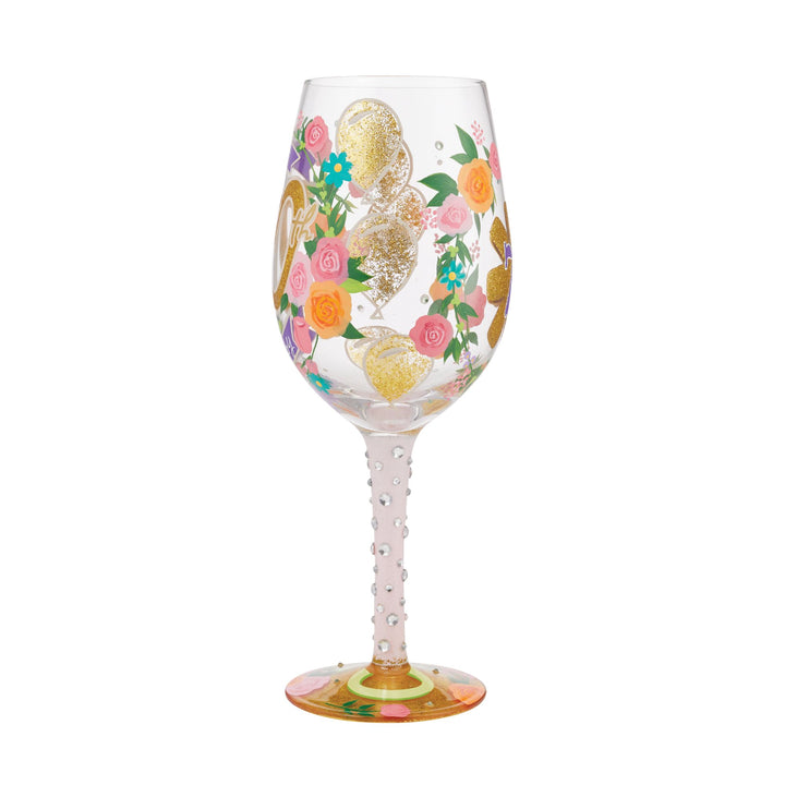 "Happy 70th Birthday" Hand-Painted Wine Glass, 15 oz.