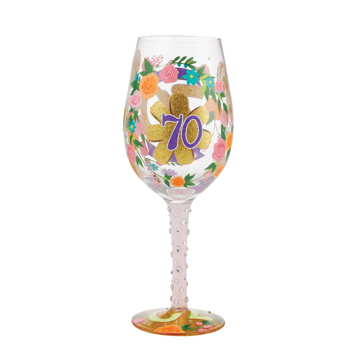 "Happy 70th Birthday" Hand-Painted Wine Glass, 15 oz.