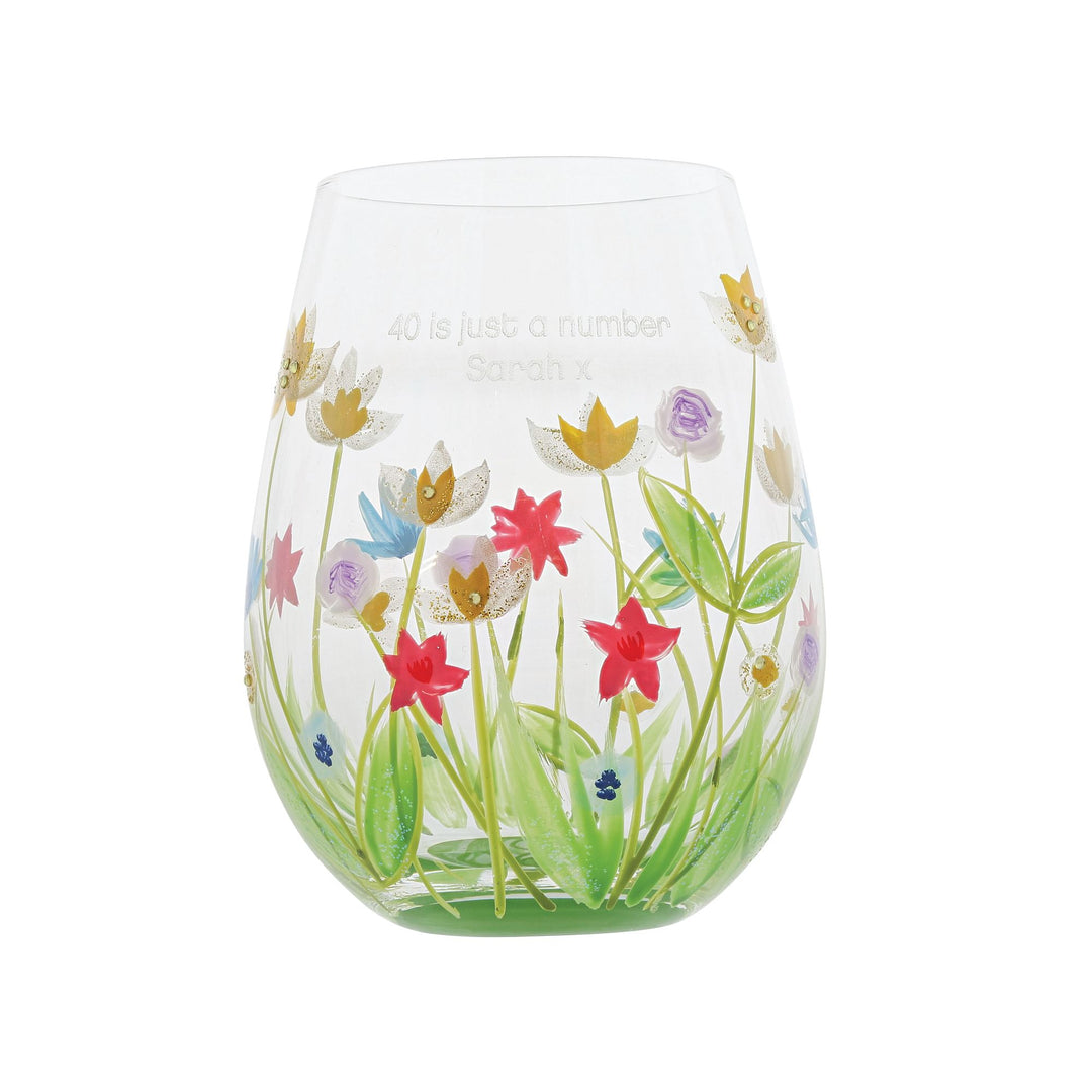 "Field of Dreams" Hand-Painted  Stemless Wine Glass, 20 oz.