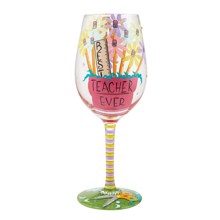 Best Teacher Ever Hand Painted wine glass