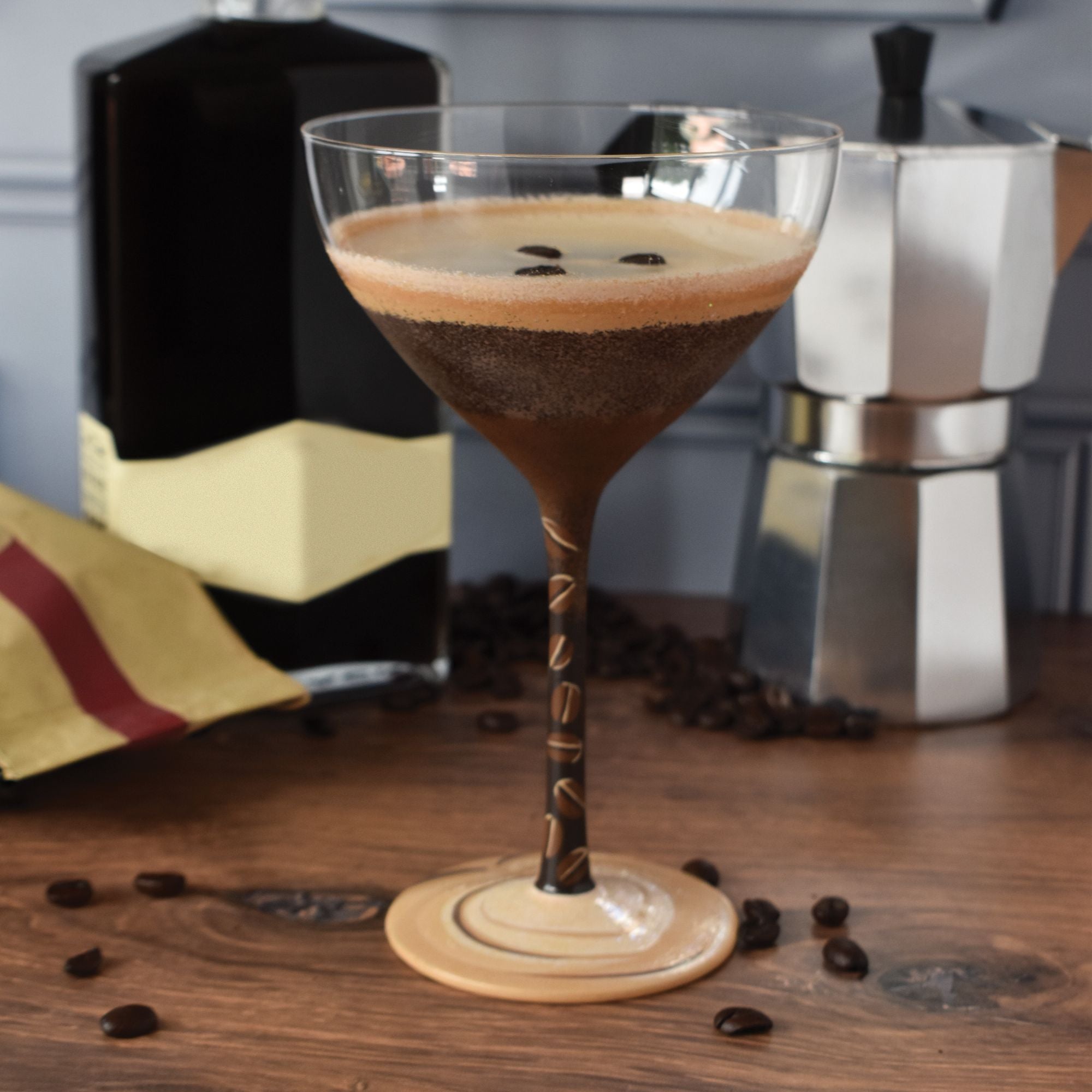 Espresso Martini Hand Painted cocktail glass - Designs by Lolita