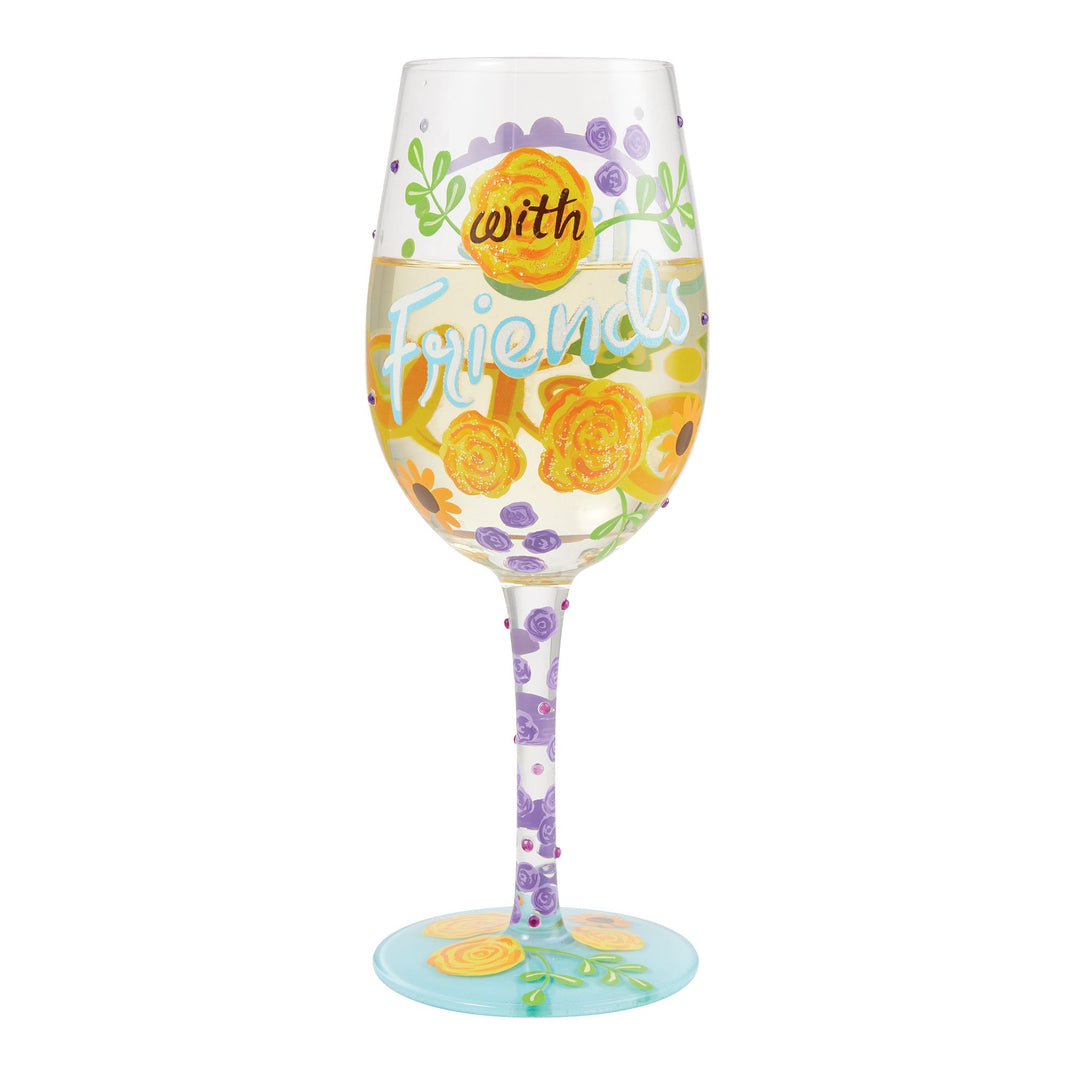 Life with Friends Hand Painted wine glass