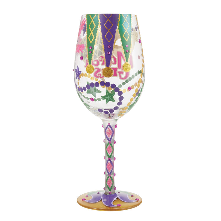 Mardi Gras Hand Painted wine glass