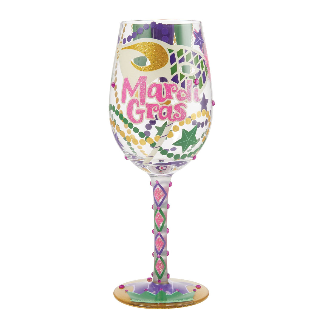 Mardi Gras Hand Painted wine glass