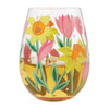 Spring Bloom Hand Painted Stemless Wine Glass