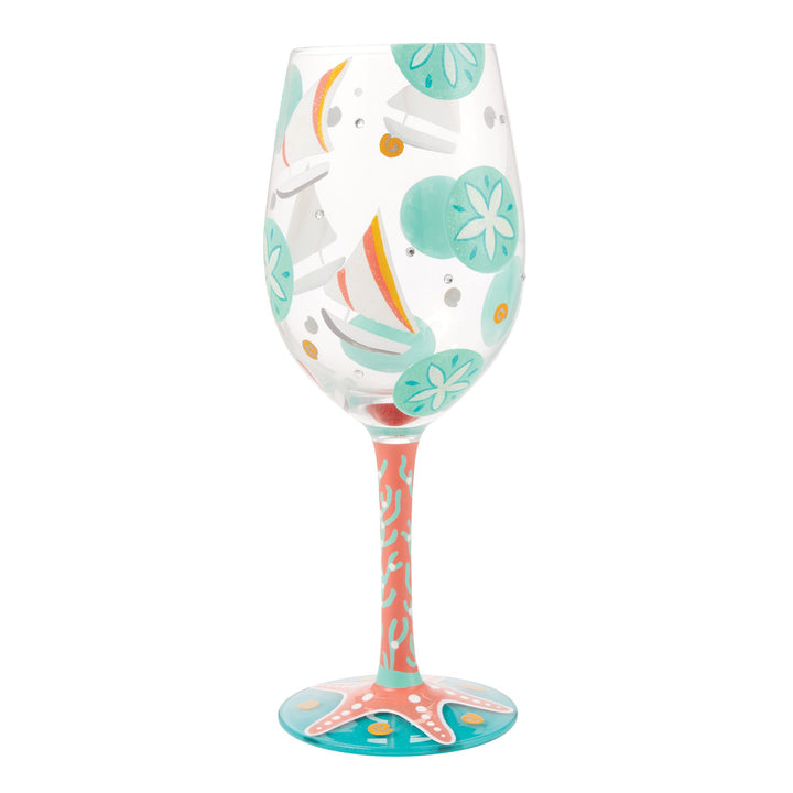 Sailboats and Sand Dollars Hand Painted wine glass