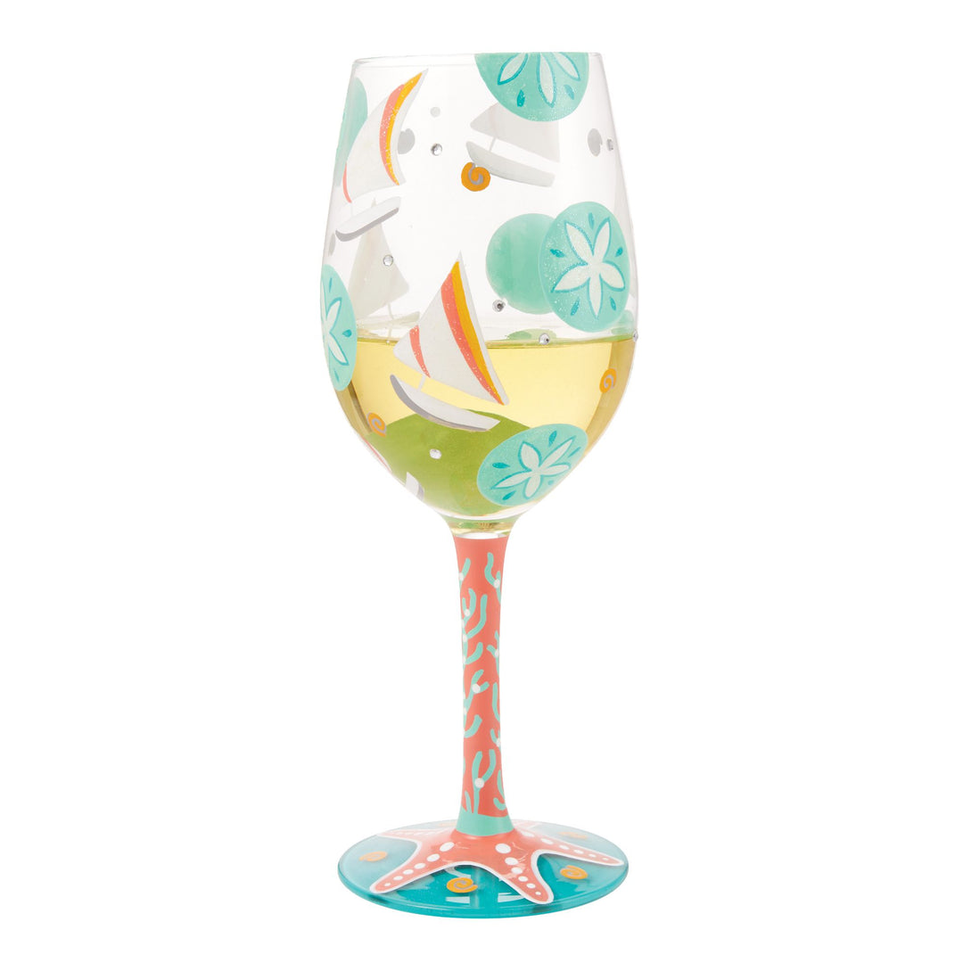 Sailboats and Sand Dollars Hand Painted wine glass