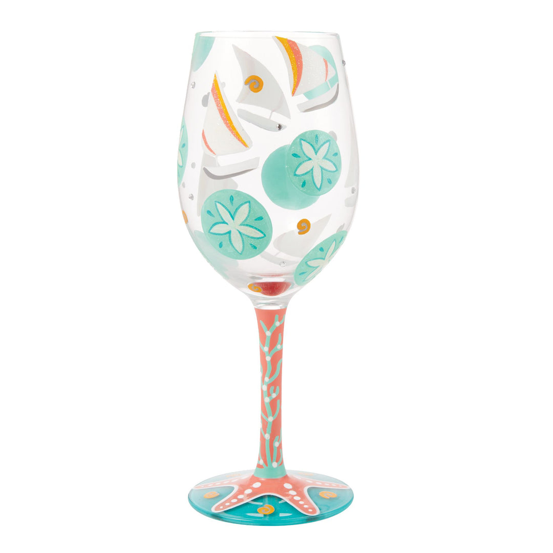 Sailboats and Sand Dollars Hand Painted wine glass