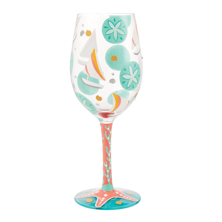 Sailboats and Sand Dollars Hand Painted wine glass