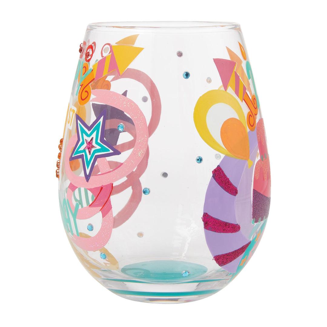 Happy 21st Birthday Hand Painted Stemless Wine Glass